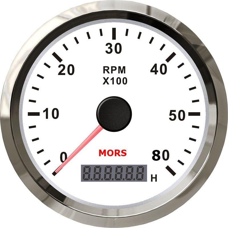 MORS 8000 rpm Devir Göstergesi – Motor Zaman Saati 12-24 V 100 mm Beyaz