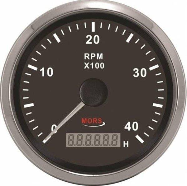 MORS 4000 RPM Devir Göstergesi ve Zaman Saati 12-24 V Siyah