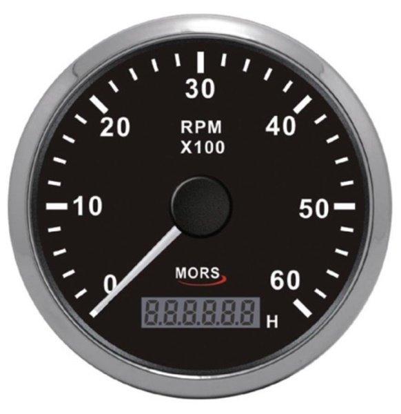 MORS 6000 RPM Devir Göstergesi – Motor Zaman Saati 12-24 V Siyah