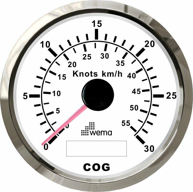 Wema Marin 30 Knot Hız Göstergesi, GPS Bağlantılı, 85 mm Krom-Beyaz
