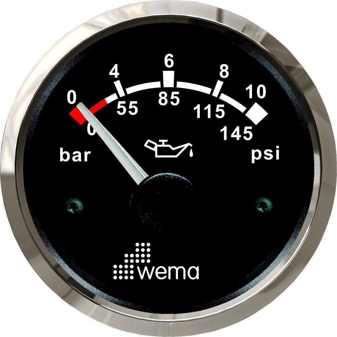Wema Marin 10 Bar Yağ Basınç Göstergesi, 52 mm Krom-Siyah