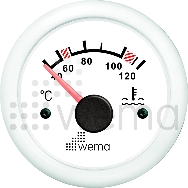 Wema Marin Motor Hararet Göstergesi, 52 mm, Beyaz-Beyaz