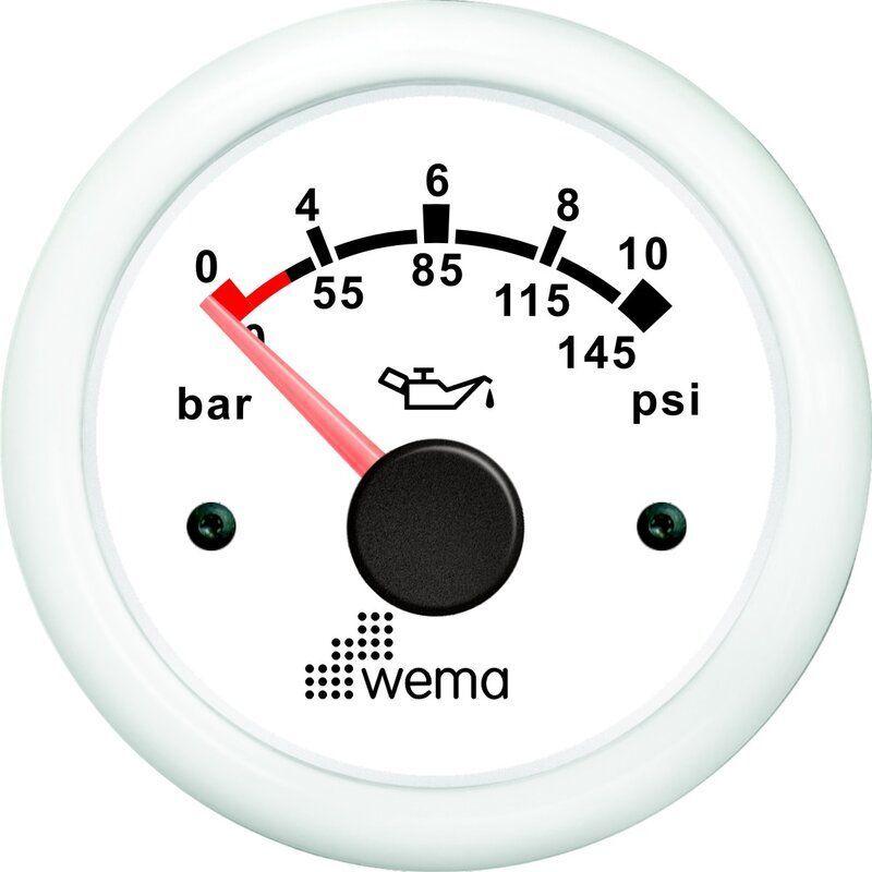Wema Marin 10 Bar Yağ Basınç Göstergesi, 52 mm Beyaz-Beyaz