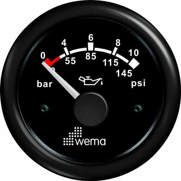 Wema Marin 10 Bar Yağ Basınç Göstergesi, 52 mm Siyah-Siyah