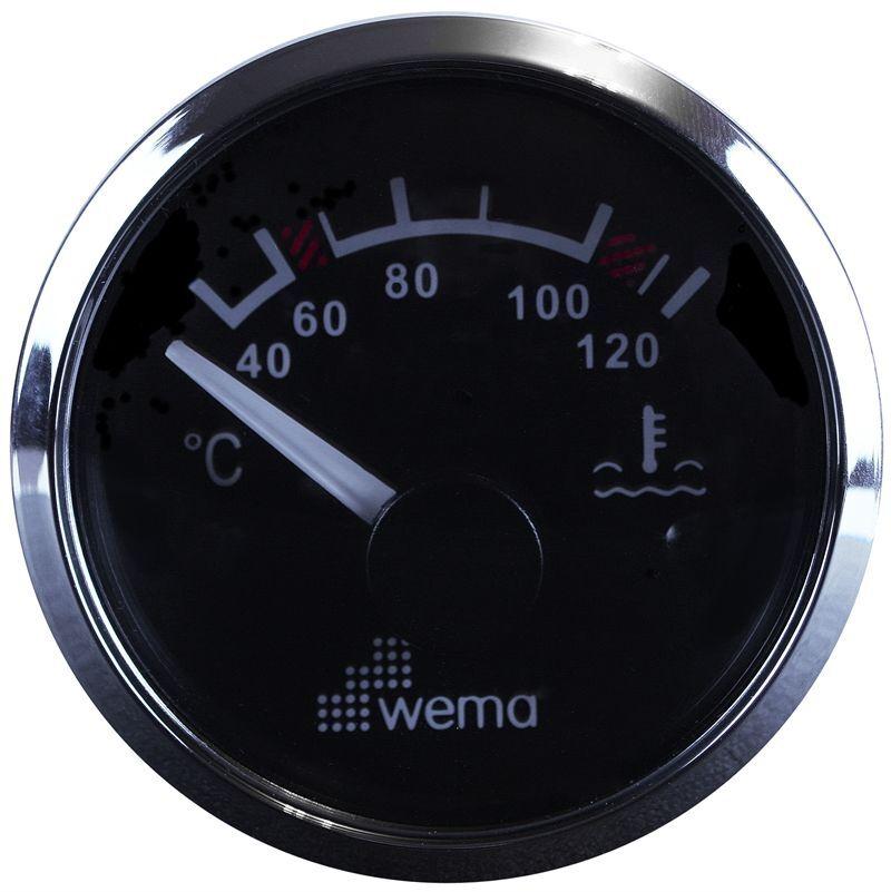 Wema Marin Motor Hararet Göstergesi, 52 mm, Krom-Siyah